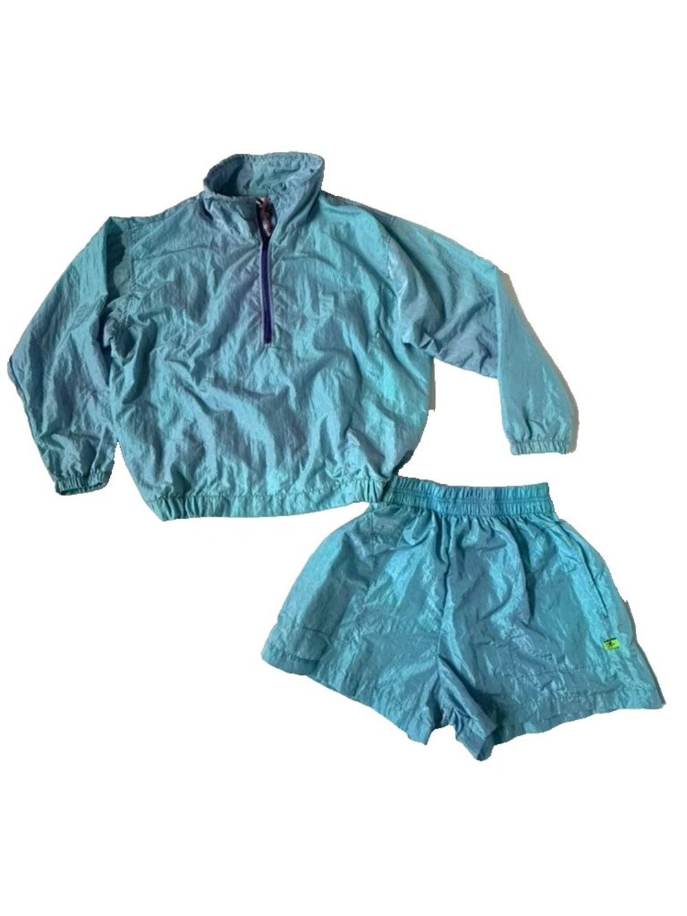 Ocean Pacific Womens M Vintage Surf Set Windbreaker Shorts Nylon Blue Purple OP